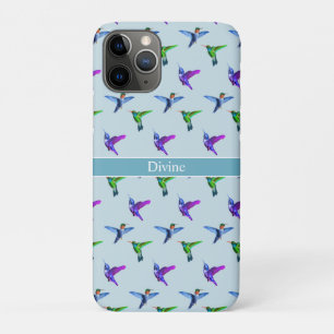 Capa Para iPhone 11 Pro Beleza de Beija-flores em Azul Turquesa Claro