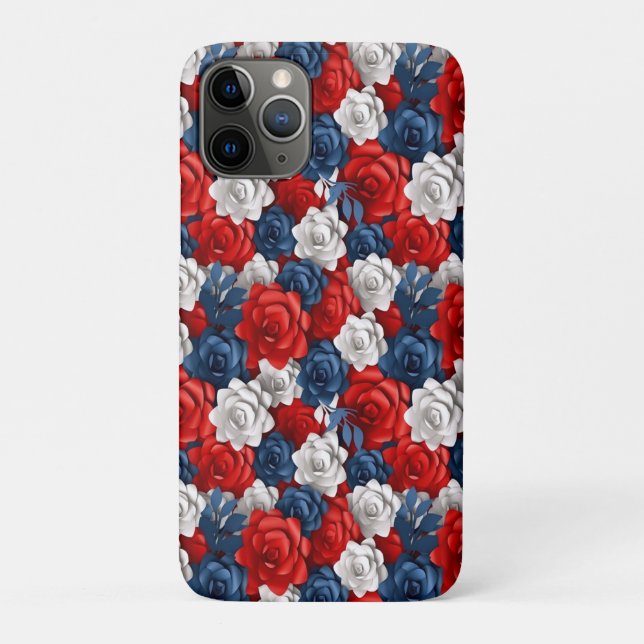 Capa Para iPhone 11 Pro Belo Red White Blue Flower Garden Floral EUA (Verso)
