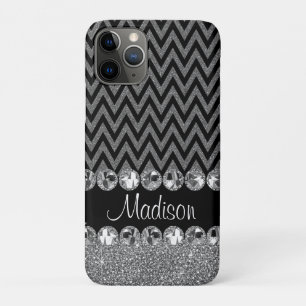 Capa Para iPhone 11 Pro Belo Silver Chevron Glitter Jewels Elegante
