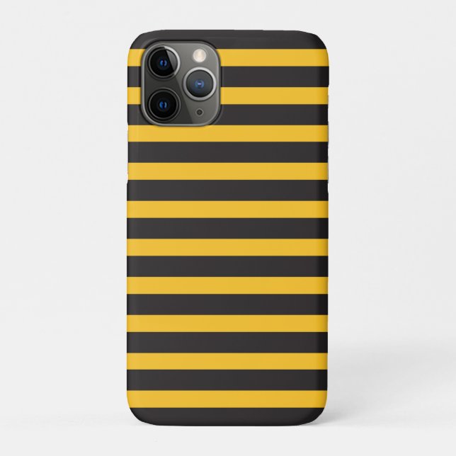 Capa Para iPhone 11 Pro Black Yellow Horizontal Lines Geometric Bee Animal (Verso)