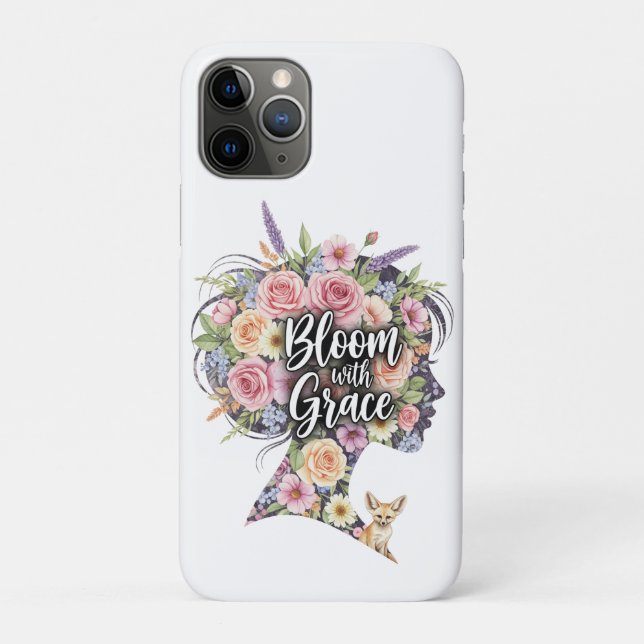 Capa Para iPhone 11 Pro Bloom com Grace Floral Inspirational Quote Design (Verso)