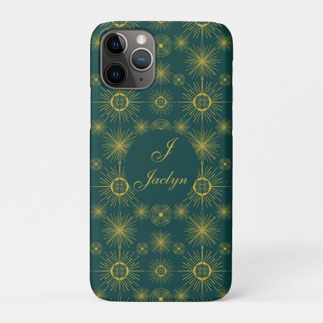 Capa Para iPhone 11 Pro Boho Celestial Sun Stars Teal Personalizado (Verso)