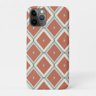 Capa Para iPhone 11 Pro Boho Chic Terracota e Indigo Geométrico Ikat Pat