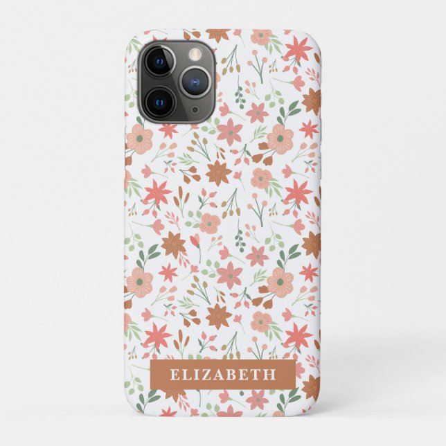 Capa Para iPhone 11 Pro Boho Floral Earth Tones Custom Flowers (Verso)