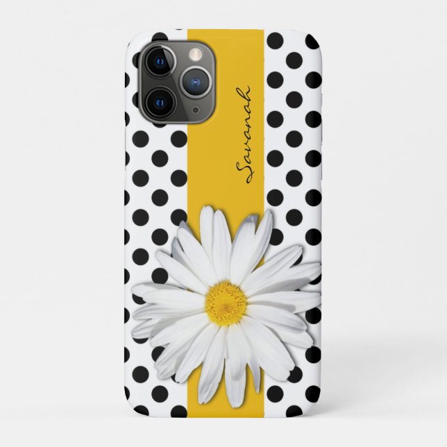 Capa Para iPhone 11 Pro Bolinhas brancas e pretas, caso Daisy iPhone 11 (Verso)