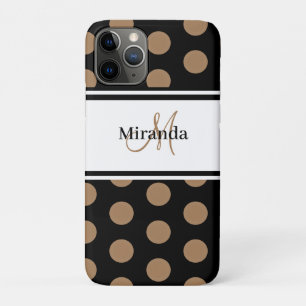 Capa Para iPhone 11 Pro Bolinhas Pretas e Pretas do Monograma