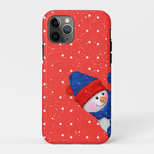 Capa Para iPhone 11 Pro boneco de neve com pontos vermelhos e brancos (Verso)