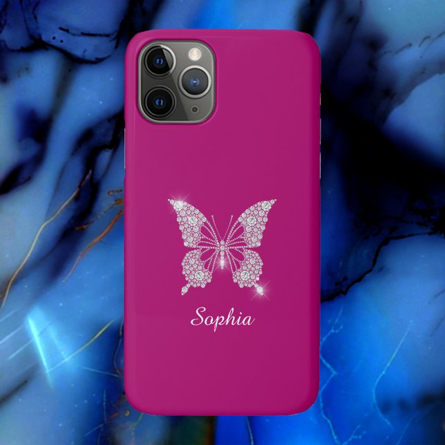 Capa Para iPhone 11 Pro Borboleta Diamante Branca, Nome do Script, Deep Fu (Criador carregado)