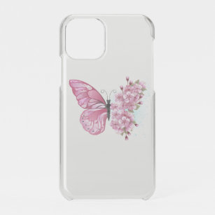 Capa Para iPhone 11 Pro Borboleta Flor com Sakura Rosa
