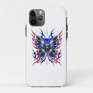 Capa Para iPhone 11 Pro Borboleta Metálica Azul Chamas Rosa Asas – Gótico