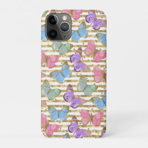 Capa Para iPhone 11 Pro Borboletas Aquarela Brilho Dourado