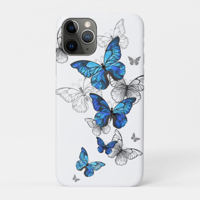 Capa Para iPhone 11 Pro Borboletas Azuis Morpho (Verso)
