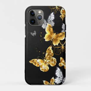 Capa Para iPhone 11 Pro Borboletas Douradas e brancas
