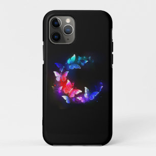 Capa Para iPhone 11 Pro Borboletas Neon Night brilhantes sobre fundo preto
