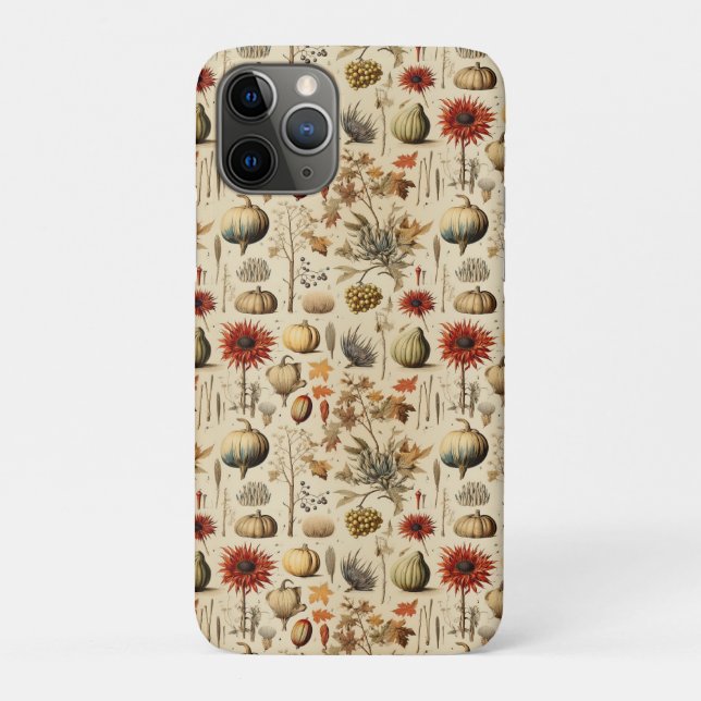 Capa Para iPhone 11 Pro Botânica Outonal Rústica com Abóboras e Grãos (Verso)