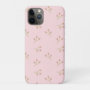 Capa Para iPhone 11 Pro Botões de Flor Rosa Haste Verde Floral Primavera