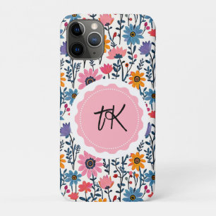 Capa Para iPhone 11 Pro Branca Colorida Arte Folical Monograma Floral