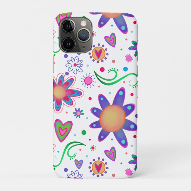 Capa Para iPhone 11 Pro Branca Floral Padrão de Diversão Girly Inspirivity (Verso)