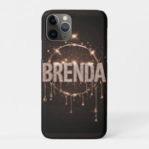 Capa Para iPhone 11 Pro Brenda Nome Ouro Rosa Diamante Brilho Gotejante