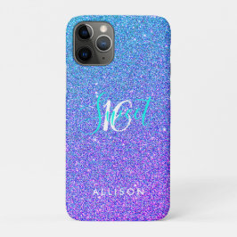 Capa Para iPhone 11 Pro Brilho Azul Roxo Moderno Brilho Brilhante 16 Monog