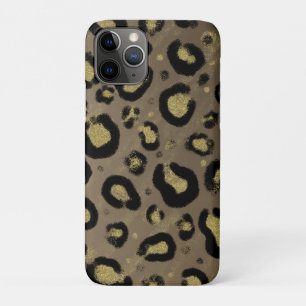 Capa Para iPhone 11 Pro Brilho Dourado Marrom & Estampa de Leopardo e Guep