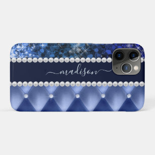 Capa Para iPhone 11 Pro Brilho Glamouroso Luxo Azul Marinho
