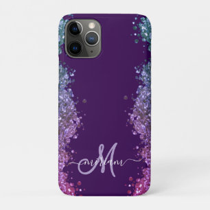 Capa Para iPhone 11 Pro Brilho Moderno Monograma Roxo Azul Turquesa Brilha
