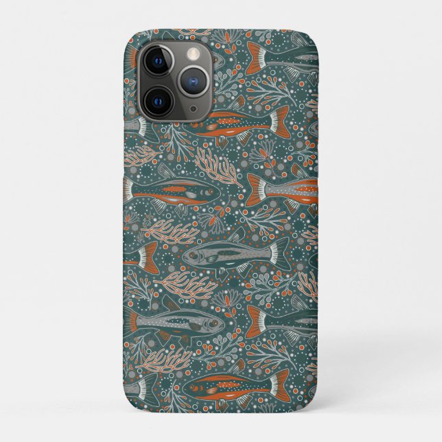 Capa Para iPhone 11 Pro Brook Trout - Cinza, Laranja, sobre Turquesa - Pei (Verso)