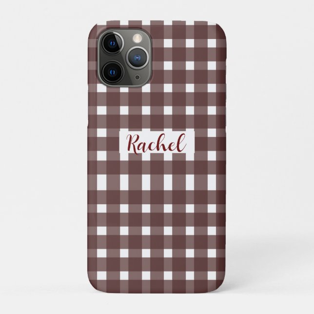 Capa Para iPhone 11 Pro Brown White Gingham Personalizado (Verso)