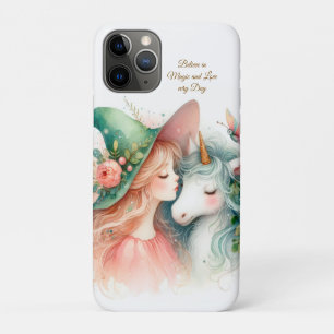 Capa Para iPhone 11 Pro Bruxa Unicórnio de Arte Fantasia Infantil em Aquar