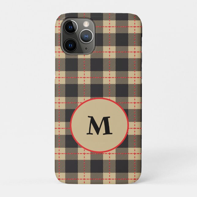 Capa Para iPhone 11 Pro Búfalo Marrom Preto e Vermelho Monogramado (Verso)