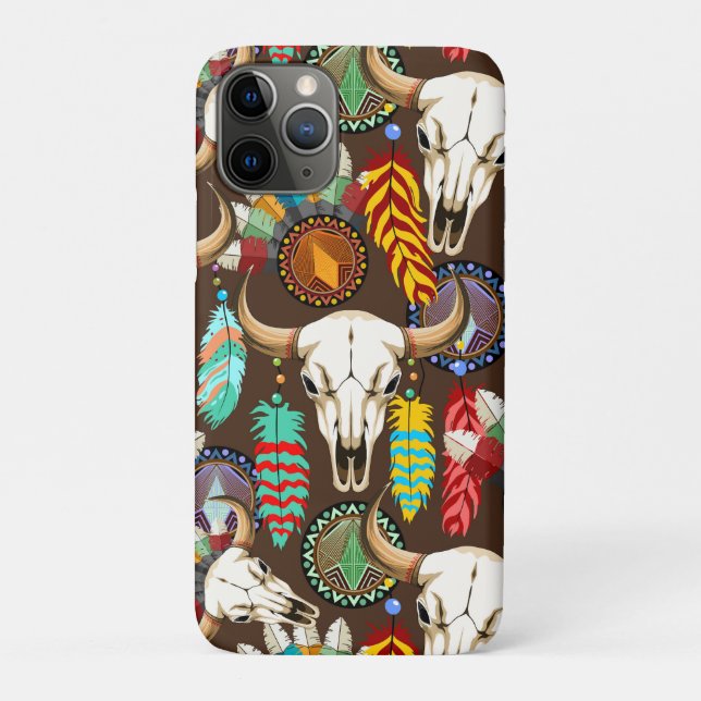Capa Para iPhone 11 Pro Buffalo Skull Native American Emblem (Verso)