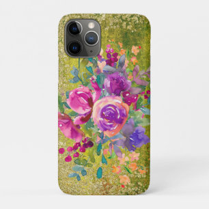 Capa Para iPhone 11 Pro Buquê de Flor de Aquarela em Verde Russo