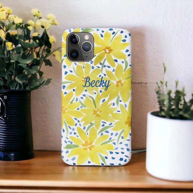Capa Para iPhone 11 Pro Buquê de margarida amarela com pontos azuis (Criador carregado)