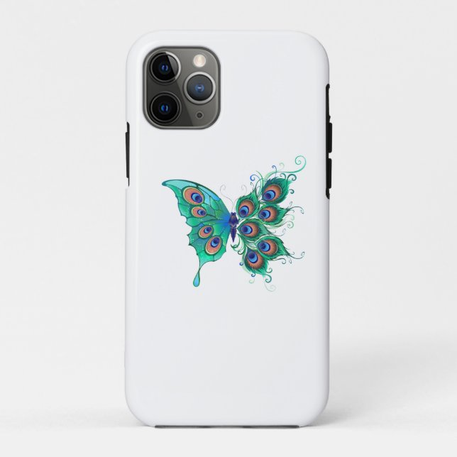 Capa Para iPhone 11 Pro Butterfly with Green Peacock Feathers (Verso)