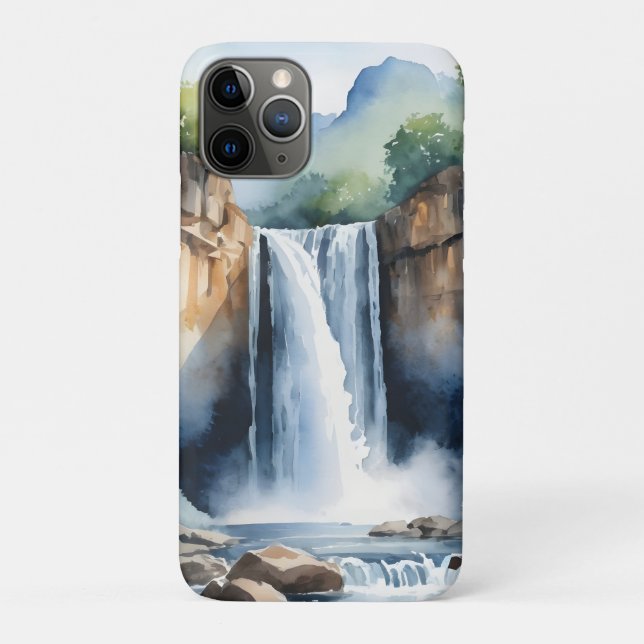Capa Para iPhone 11 Pro Cachoeira pintada à aquarela (Verso)