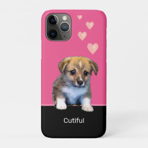 Capa Para iPhone 11 Pro Cachorro e Corações Bonitos de Corgi Rosa e Preto