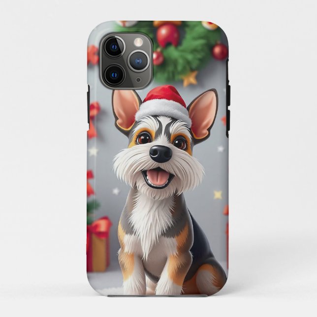 Capa Para iPhone 11 Pro Cachorro Festivo com Chapéu de Papai Noel e Presen (Verso)