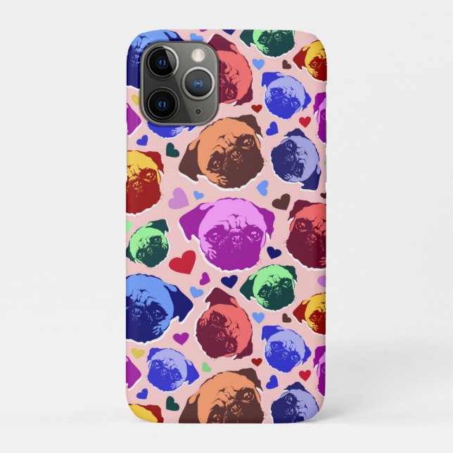 Capa Para iPhone 11 Pro Cachorro Pug Filhote PopArt Estilo Retro (Verso)