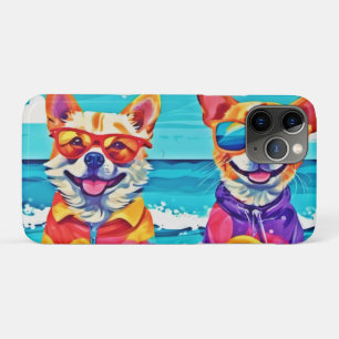 Capa Para iPhone 11 Pro Cães Sunny Beach: Pintura Colorida
