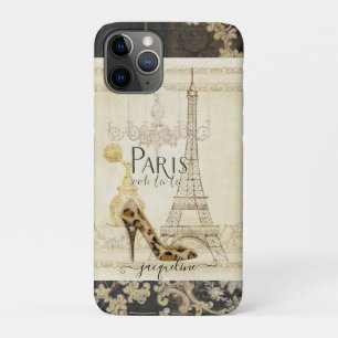 Capa Para iPhone 11 Pro Calçado de Moda Eiffel Tower Vintage Paris