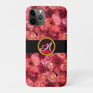 CAPA PARA iPhone 11 PRO CAMPO DE ROSA VERMELHA DE TINTA, MONOGRAMA DE GEMS