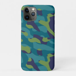 Capa Para iPhone 11 Pro Camuflagem Abstrata Azul Verde e Verde-azulado