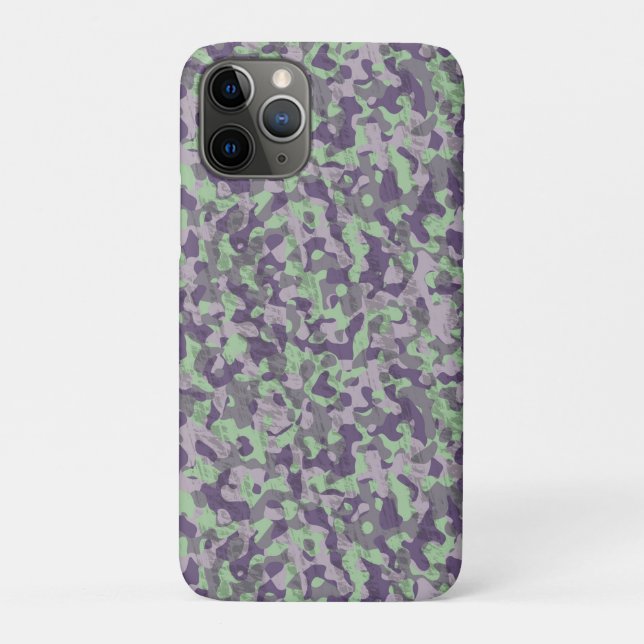 Capa Para iPhone 11 Pro camuflagem abstrata verde e roxa (Verso)