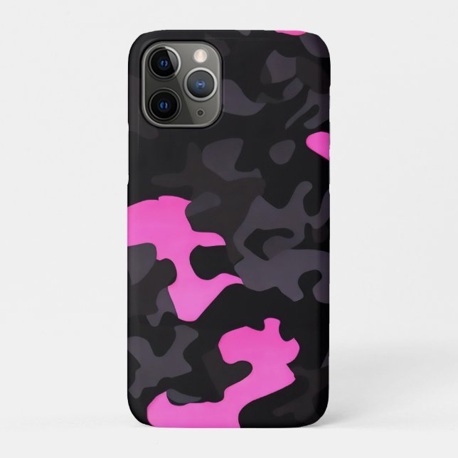 Capa Para iPhone 11 Pro Camuflagem rosa e preta (Verso)