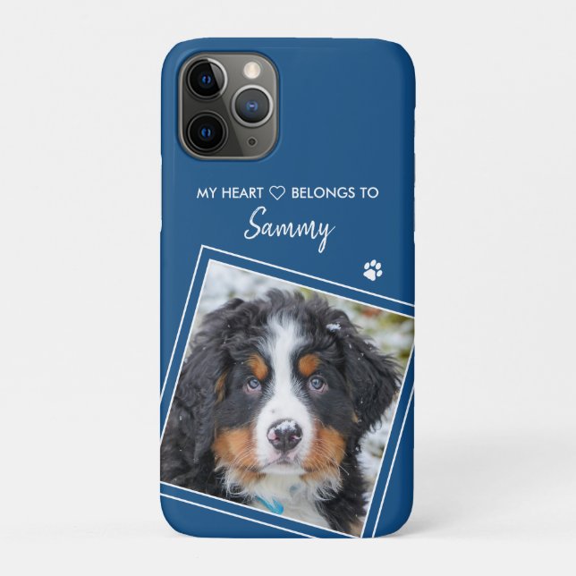 Capa Para iPhone 11 Pro Cão Na moda Moderno Citação Azul Pet Foto (Verso)