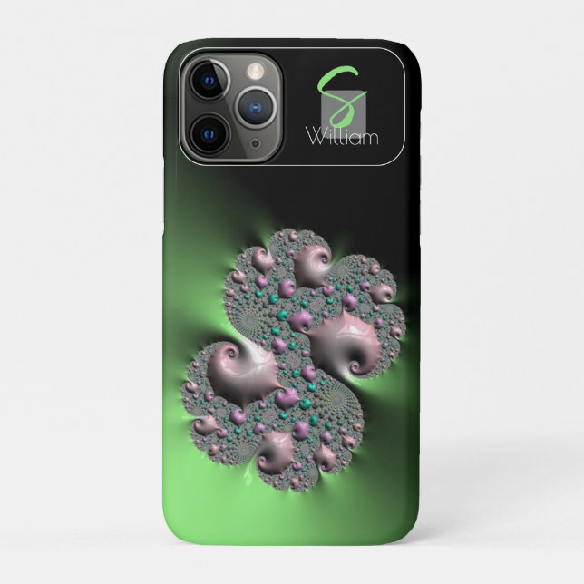 Capa Para iPhone 11 Pro Capa de iPhone monograma fractal líquido verde (Verso)