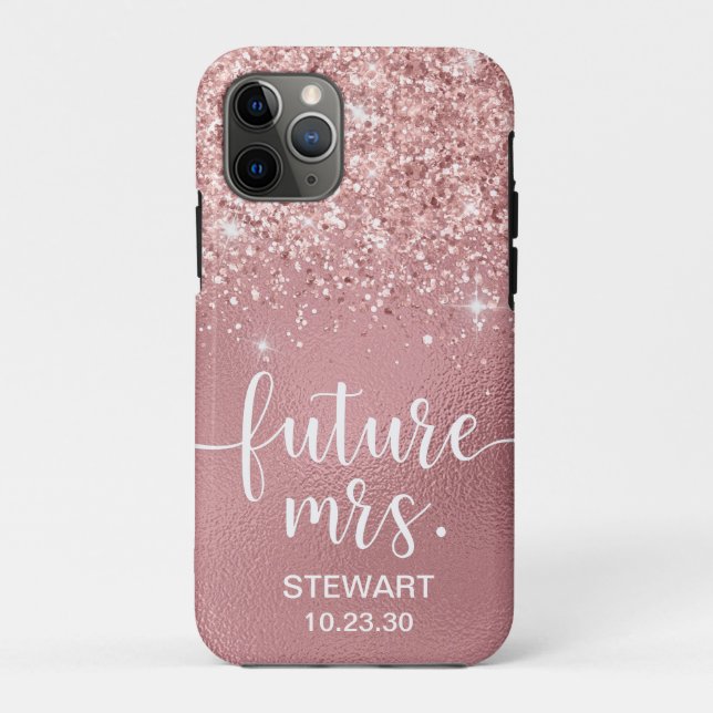 Capa Para iPhone 11 Pro Capa de iPhone Rose Gold Future Mrs Glitter Case-M (Verso)