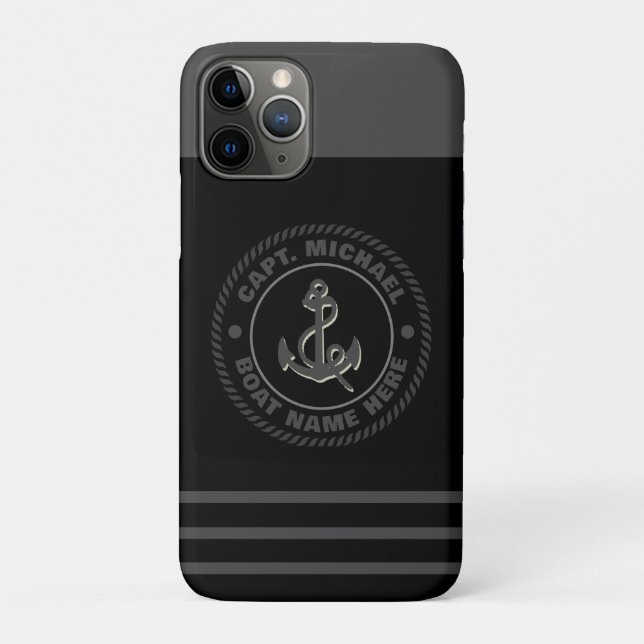 Capa Para iPhone 11 Pro Capitão Capitão Anchor Náutico Nome do Barco (Verso)