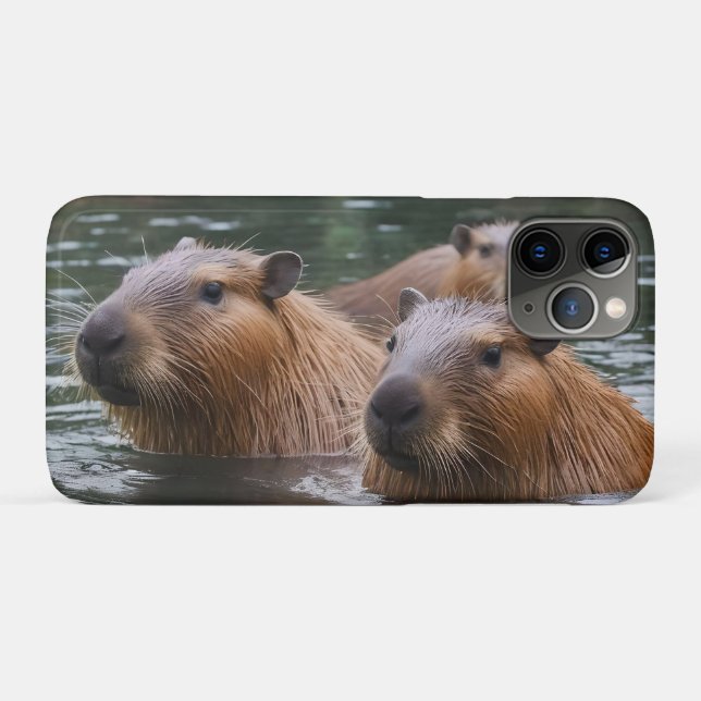 Capa Para iPhone 11 Pro Capybaras Nadando No Rio, (Verso (horizontal))